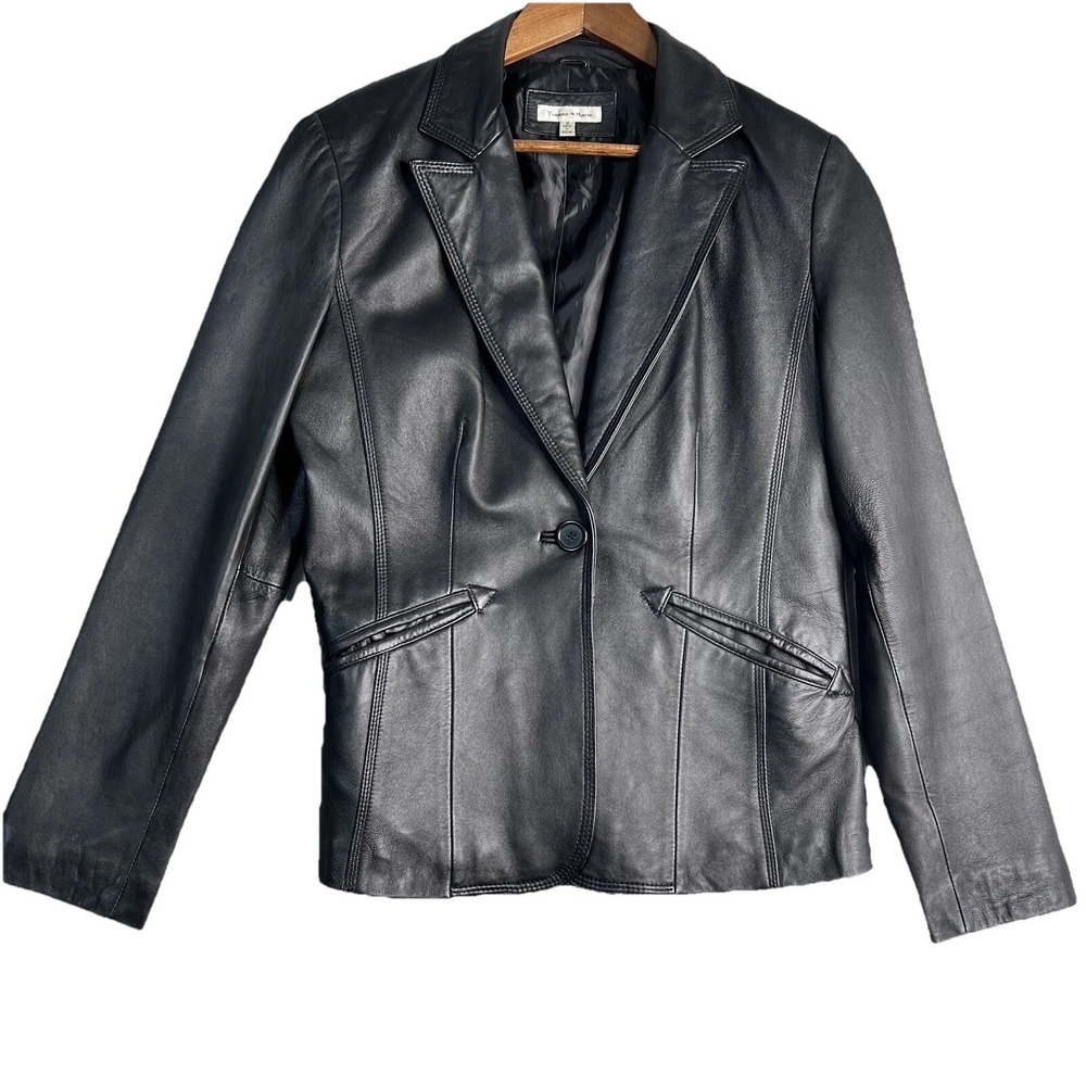 Yvonne le Marie Lamb Leather Blazer Women's 10 Jacket Black READ